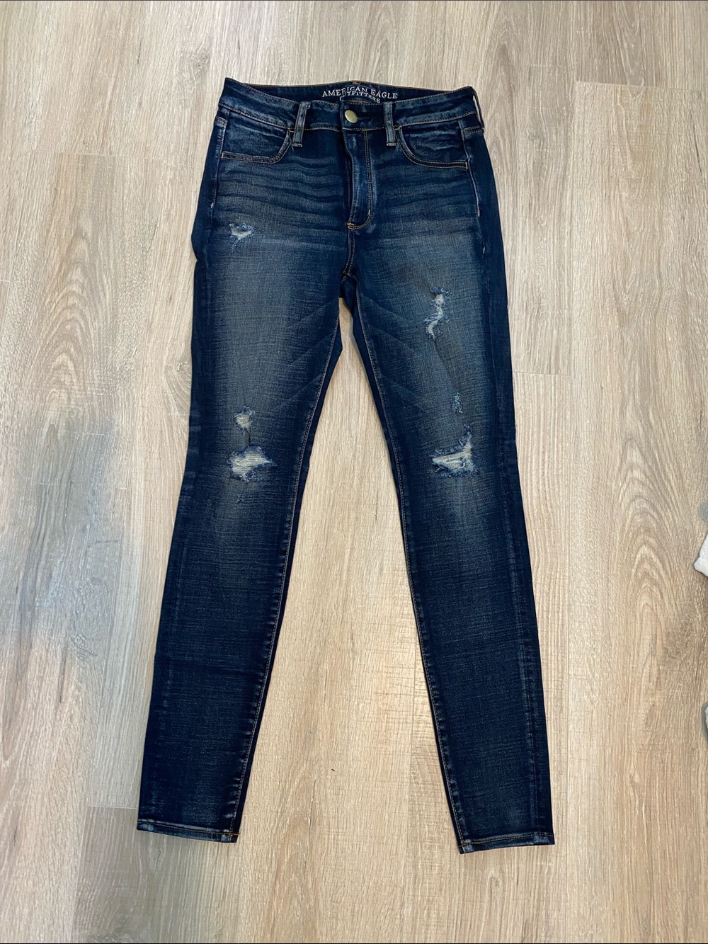 American Eagle Outfitters Women's Dark Indigo Distressed Jeans
